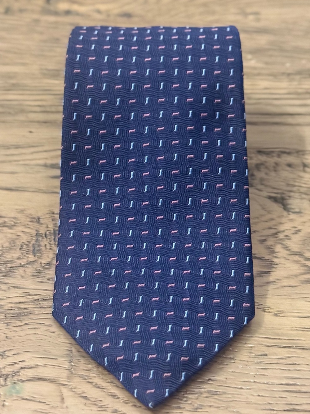 Brooks Brothers Navy Tie with Pink & Light Blue Micro-Pattern